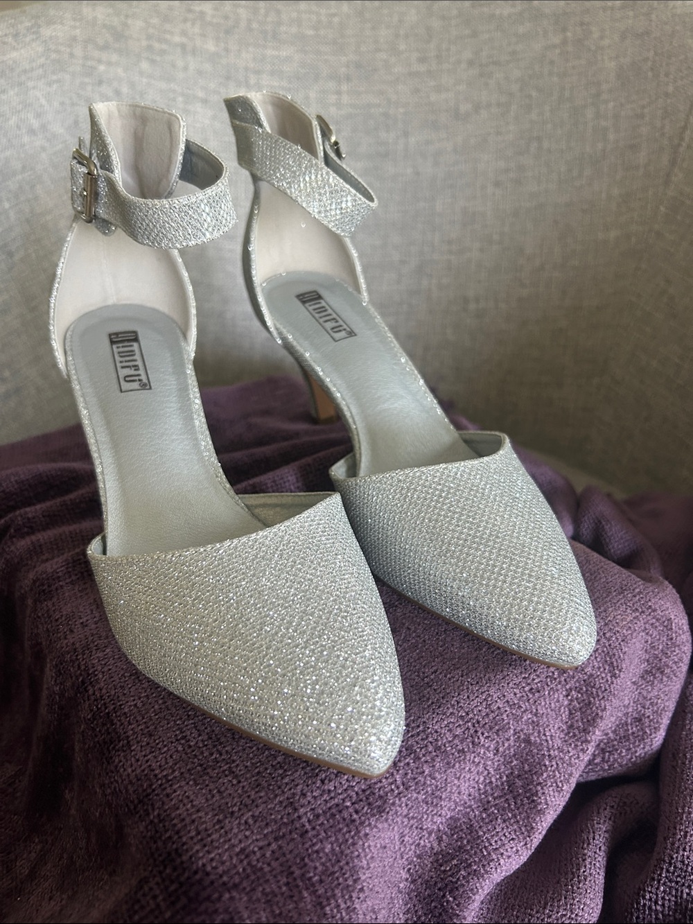 Miu Miu Silver Pointed Glitter Ankle-Strap Pumps